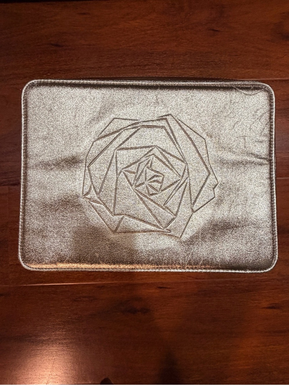 Lancôme Metallic gold Cosmetic Pouch with Embossed Rose Design, NWOT